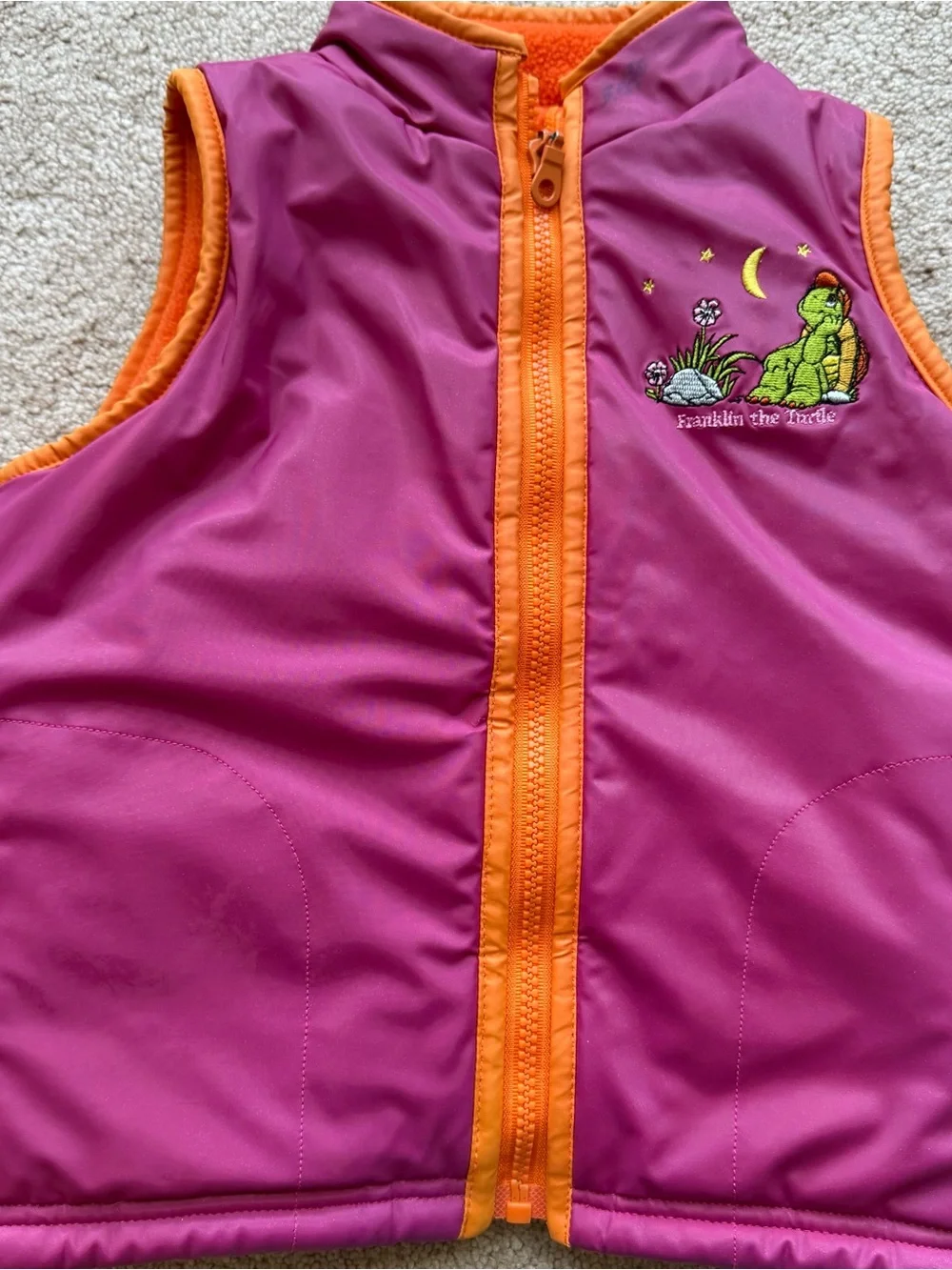 VTG Franklin the Turtle Nelvana Fleece Vest Size 4T Orange Pink Full Zip Rare